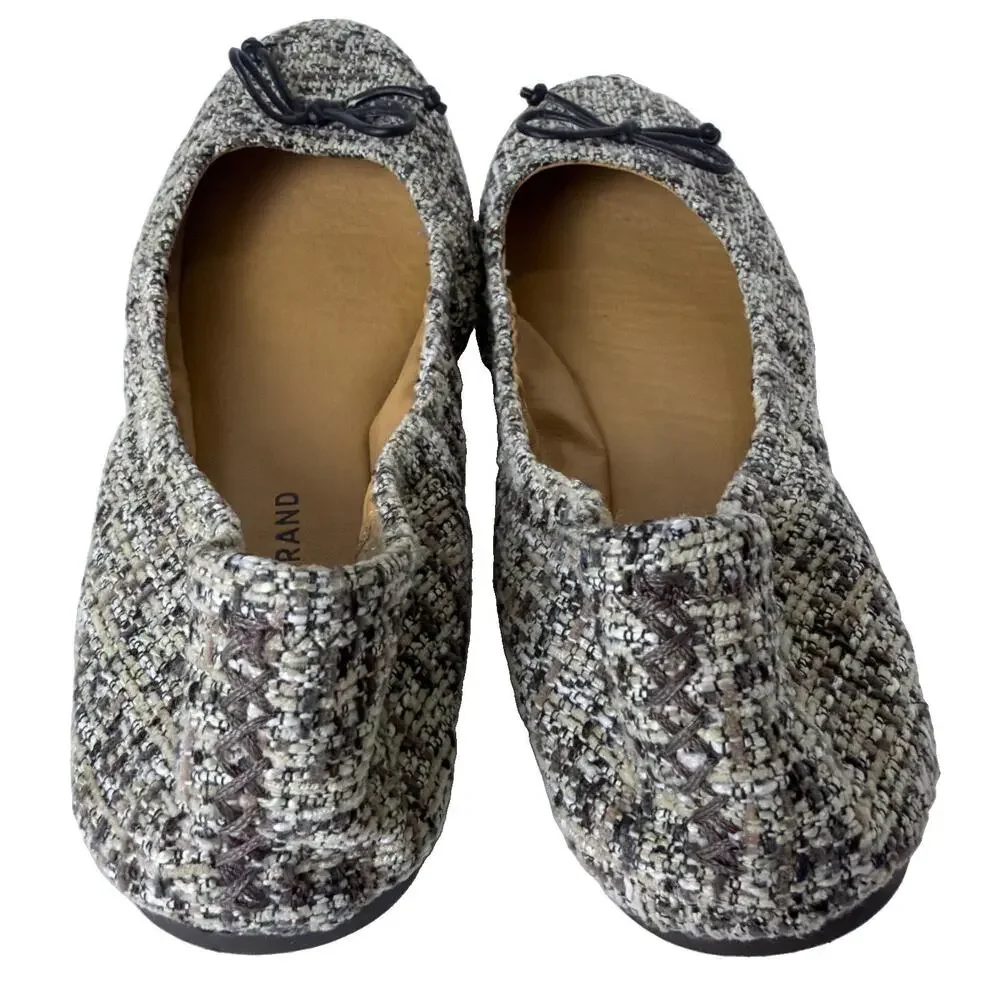 Lucky Brand Emmie Ballet Flats Sz 9 Tweed/Boucle Brown/Cream Bow Detail